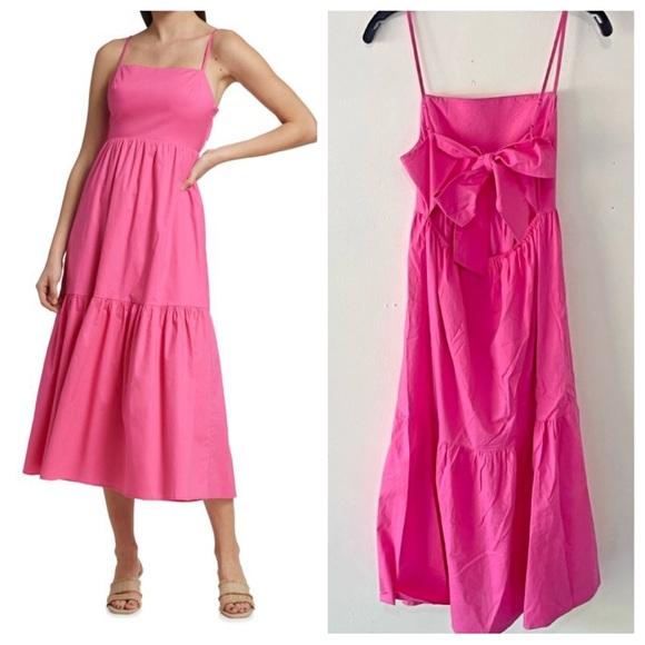 Wayf Ollie tiered open bow back pink midi dress 37542 - Picture 1 of 10